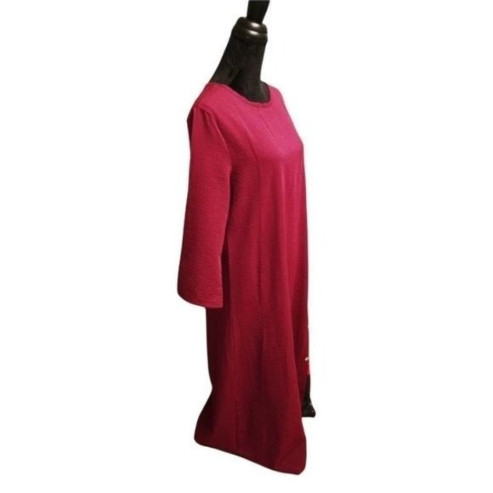 Womens Long Sleeve Maxi Dress Geometric Print Side Panel Buttons Burgundy - Picture 3 of 11